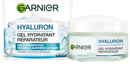 GARNIER Skin Active - Crème Gel Visage Hyaluron Barrier Repair - Repulpe & Apaise - 48H - Glycérine, Acide Hyaluronique & Aloe Vera - Vegan & Cruelty Free - Tous Types de Peaux - Homme & Femme - 50ml