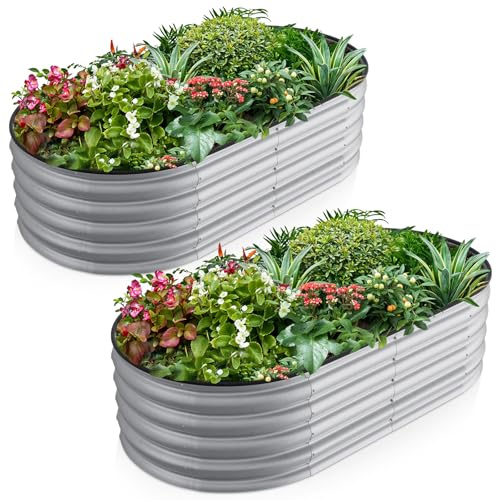 Warmiehomy 2 Packs 160x80x42cm Extra Large Raised Beds for Garden, Metal Planter Box Outdoor with Reinforced Rods, Rounded Galvanised Bottomless Raised Beds for Vegetables, Flowers and Herbs, Silver