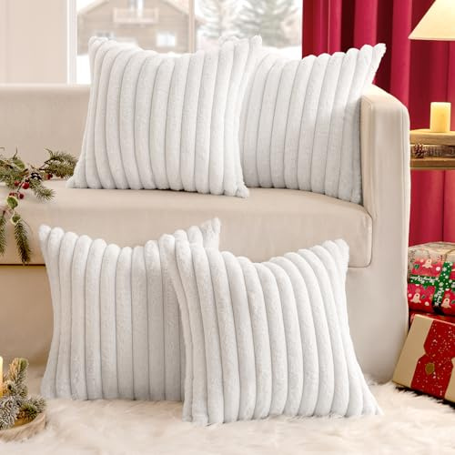 MIULEE Plüsch Kissenbezug 50x50 Kuschelkissen Flauschig Weiß | Kuschel Kissen Kissenbezüge Fell Sofakissen Dekokissen 4er Set Kissenhülle Kunstpelz Weich Waschbar Deko für Couch
