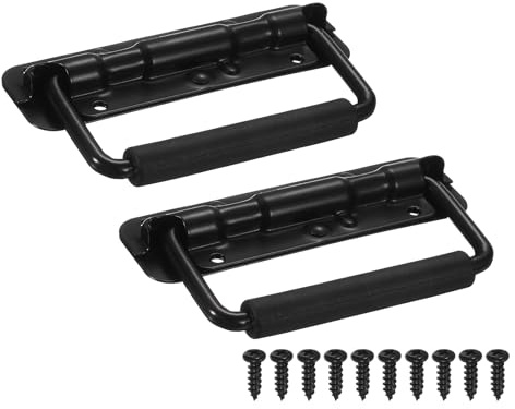 sourcing map Spring Loaded Recessed Handle 5.5 × 1.6 Inch Steel Surface Mount Handles Pull with Padded Grip for Cabinet Toolbox Storage Boxes (Black, Pack of 2)