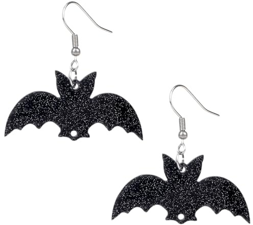 2pcs Black Bat Earrings, Acrylic Spooky Dangle Earrings with 4 Ear Plug Halloween Bat Punk Jewelry Gothic Party Costume Decoration for Women Halloween Cosplay Party