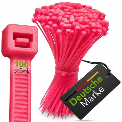 BeBo Cable Ties Neon Pink 4.8 x 290 mm I Pack of 100 I Weatherproof & Stable for Indoor and Outdoor Use I Visible Cable Organisation for Events, Clubs & Stages