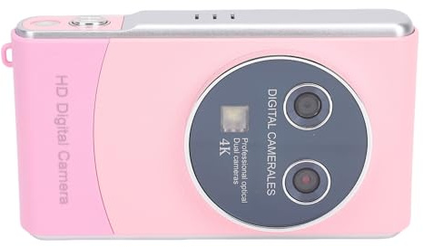 Akozon Fotocamera Digitale 4K con Doppio Obiettivo 36MP Zoom 15x Messa a Fuoco Automatica Schermo da 3 Pollici Fotocamera Vintage Anti-Vibrazione per Viaggi nel Campus (Pink)