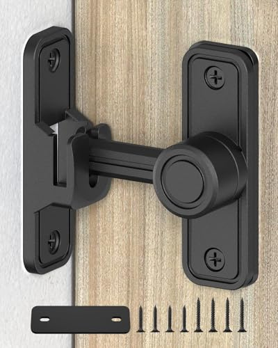 SecureLatch 90/180 Degree Flip Barn Door Lock, Heavy Duty Sliding Door Latch Zinc Hardware– Small Locks for Barn, Pocket, Window, Garden, Bathroom, Bedroom (Black-1PC) | Thickened Zinc Alloy, Anti-Corrosion Coating, 3mm Spacer, Left Or Right Installation, For Sliding Doors, Shed And Bathroom
