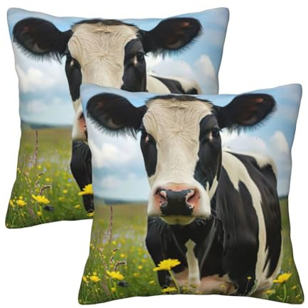 Kfjghhl Fundas de almohada decorativas de vaca lechera para sofá, funda de almohada cuadrada de 45/50 cm