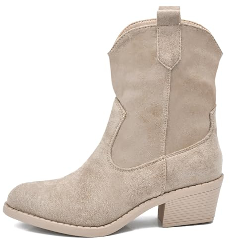 IF Fashion Stivali Stivaletti Camperos Cowboy Da Donna Western Camoscio Sintetico con Tacco Medio IF678-1 beige N.39