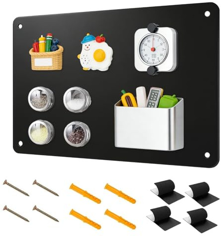 Magnettafel Magnetboard aus Metall, 43x30cm - Magnetisch Tafel für Wand, Magnetwand zum Anbringen von Fotos, Notizen & Reisemagnet, Magnetische Pinnwand für Büros, Küchen, Kühlschränke, Schwarz