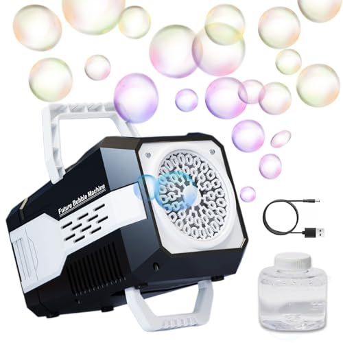 Bubble Machine for Kids Adult,Automatic Bubble Blaster 40 Holes Operated by USB Plug in or Battery, Rich Bubbles/Bubble Mixture/Colorful Lights, for Indoor & Outdoor Wedding Party Birthday Gift