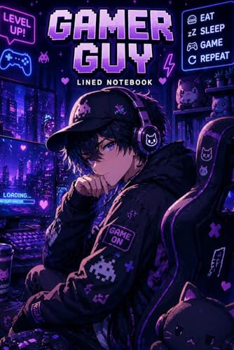 Gamer Guy Lined Notebook: Anime Gaming Journal | 100 Pages with Controller Icons | Cool Gamer Gift for Boys & Teens | Level Up Notes Journal (Inspire Creativity)