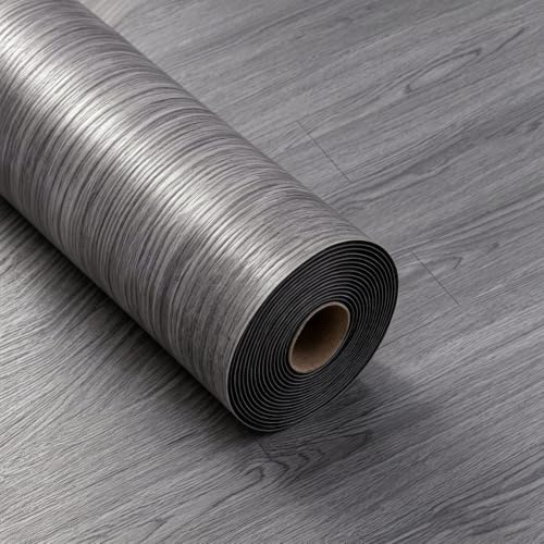 Rivestimento per pavimento in PVC autoadesivo, al metro, effetto legno, 40 x 300 cm, resistente all'usura, impermeabile, per cucina, soggiorno, bagno, grigio scuro
