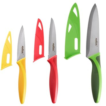 Zyliss 3 Piece Knife Value Set - Kitchen Knife Set - Kitchen Knife Set with Sheath Covers - Includes Paring, Serrated Paring & Utility Knives - Stainless Steel