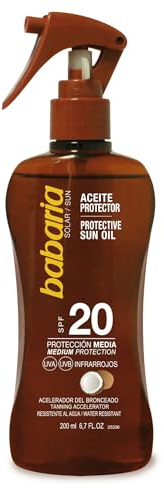 Babaria - Sunscreen Spray with Coconut Body Tanning Oil | Sun Cream Spray with Tanning Accelerator | Tanning Enhancer SPF 20 | Tanning Sun Cream