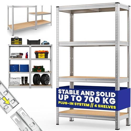 Monzana Estantería Metálica 160x90x40cm 700kg Estanterías para Cargas Pesadas 4 Estantes Taller Plata