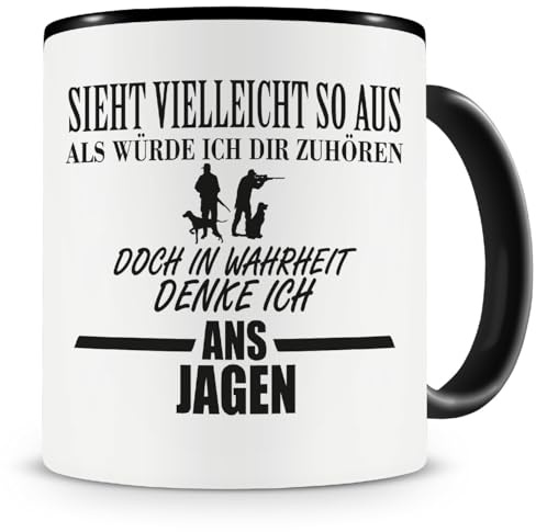 Samunshi® Jagen Tasse mit Spruch Geschenk für Mann Frau Oma oder Opa Kaffeetasse groß Lustige Tassen zum Geburtstag schwarz 300ml