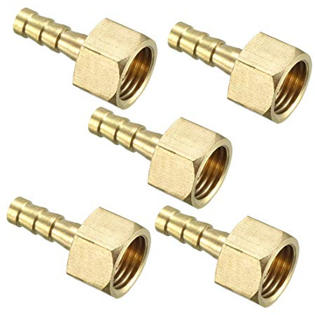 sourcing map Manguera de Púa de Latón Adaptador de Conector para Conexión de 6 Mm de Púas x Tubo Hembra 1/4 Pt 5Pcs
