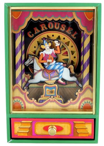 Lutèce Créations Animierte Spieluhr/Musikdose/Spieldose aus Holz zum Thema Zirkus mit Clown und Karussellpferd - An der schönen blauen Donau (Johann Strauss)