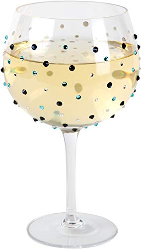 Pavilion Gift Company 24419 Aquamarine & Navy Gem Stones-March Birthday Glass 24 Oz Stemmed Wine, Blue