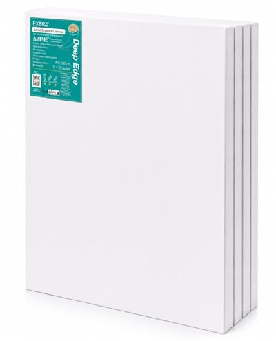 Exerz Tele intelaiate 4 Pezzi 80x100cm 3,8cm Spessore Bordo Profondo / 380GSM/ Prestirato 100% Cotone/Imprimitura/Triplo Innescato/Acido Libero/A Grana Media/Acrilici, Pittura ad Olio