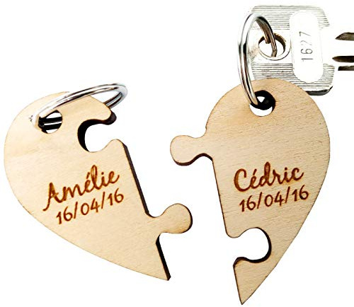 Porte Clef en Bois Personnalisable - Clés Couple - Dimensions 50 x 45 mm - à Personnaliser