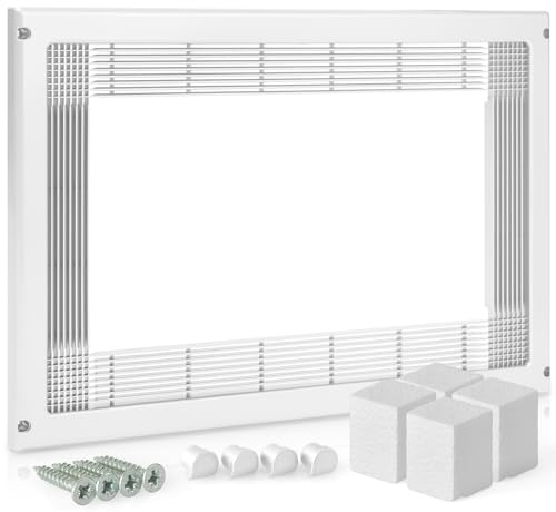 AZERODESIGN - Cadre pour micro-ondes - Enjoliveur pour micro-ondes - Cadre pour micro-ondes blanc 40 x 60 cm - Avec vis, couvercles décoratifs et 4 chevilles en polyéthylène - Grille découpable