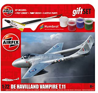 Airfix Hängende Modellflugzeug-Kits - de Havilland Vampire T.11 Modellbau-Set, Maßstab 1:72, Modellflugzeug-Kit für Erwachsene & Kinder ab 8 Jahren, Flugzeugmodelle, Militärgeschenke für Männer zum
