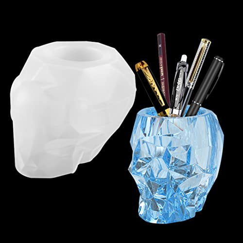 Zayookey Crâne Moulle Resine Fantôme Moule Époxy Porte Stylo Tête de Mort Silicone Moule 3D Pen Holder Resin Molds Crâne Forme Moulle pour Coulée Pot de Fleurs (Skull Mold)