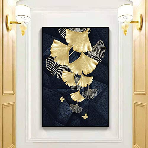 Jianghu Art Bild Blattgold Ginkgo Moderne Veranda Vergoldetes Wandbild Mega Dekoratives Gemälde 30x70cm(12x28in) mit Rahmen