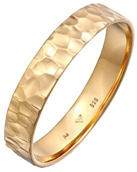Kuzzoi Herrenring (4 mm) Handgefertigt Bandring Männer 925 Silber | vergoldet Ehering Verlobungsring Freundschaftsring Ring Gold gehämmert Ringgröße 60 - 66