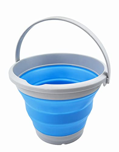 SAMMART 5,5 l zusammenklappbarer Kunststoffeimer – Faltbare runde Wanne – tragbarer Wassereimer zum Angeln – platzsparend (Grau/Himmelblau)