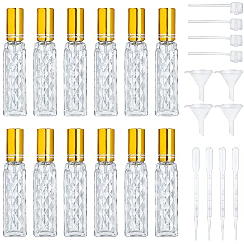 YU FENG 12pcs Glass Bottle Perfume Atomizer Refillable Spray Empty Perfume Bottles Fine Mist Atomizer Cosmetic Container for Travel,10ml, Gold-1