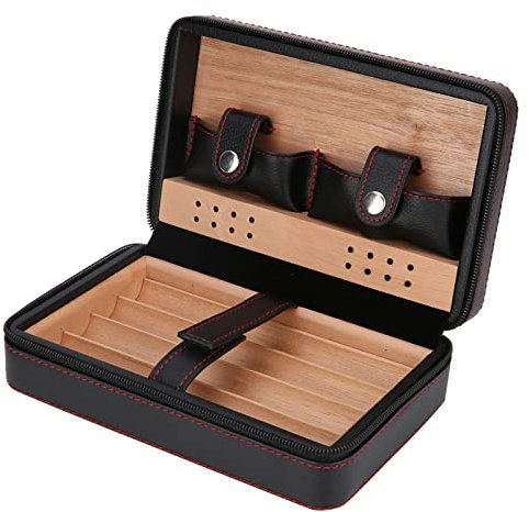 Humidor per sigari, Humidor da tavolo portatile in legno di cedro Scatola per sigari da viaggio durevole all'aperto, contiene 4 sigari, regali per uomini e amanti dei sigari (Nero)