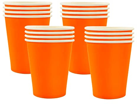 16Pcs Paper Cups,Orange Disposable Paper Cups,9oz Disposable Cups,Happy Birthday Decorations Paper Cups,Disposable Tableware for Men,Women,Him,Her,Birthday Party Supplies Decorations