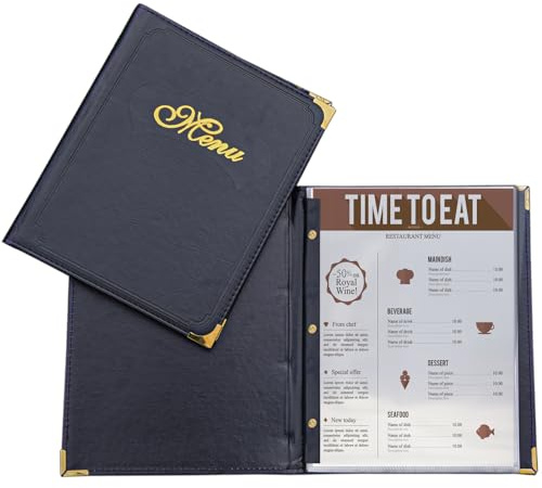 Menu Covers Premium Faux Leather - Menu Holder 8.5 x 11 with Transparent Sleeve - 7 Page 14 View for Restaurants, Bars, and Cafes (2-Pack)