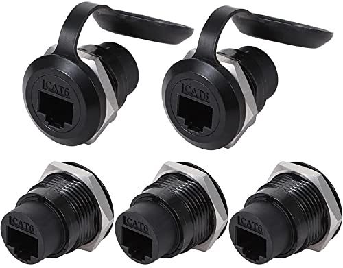 PENGLIN 5 STÜCK RJ45 CAT6 Einbaustecker, Cat6 8P8C Ethernet LAN Koppler | Buchse zu Buchse Verlängerungsadapter mit wasserdichter/Staubkappe