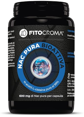NAC n-acetil-cisteina 600mg, 120 capsule, NAC 600 Integratore Antiossidante, Sintesi Glutatione Forte, Proprietà Difese Immunitarie, Mucolitico Fluidificante