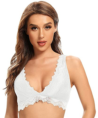 SHEKINI Damen BH Ohne Bügel Bralette Damen Spitze mit Gepolstert Tiefem Ausschnitt Bügellos Sexy Spitzen Bustier Triangel BH Sexy Unterwäsche Frauen