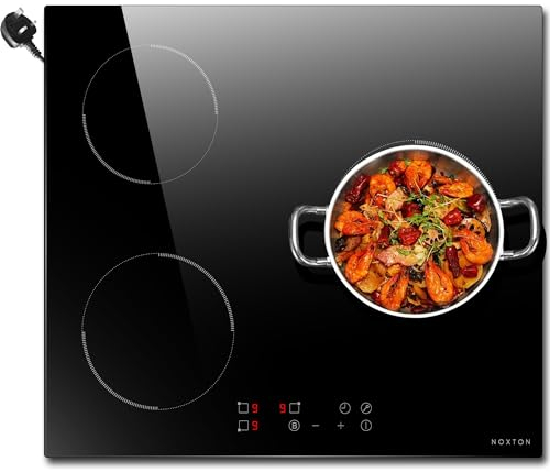 NOXTON Placa induccion 3 fuegos con enchufe, 60 cm, Controles táctiles, Temporizador de 1 a 90 minutos, 9 velocidades, Bloqueo para niños, Apagado automático, Indicador de calor (3500 W).