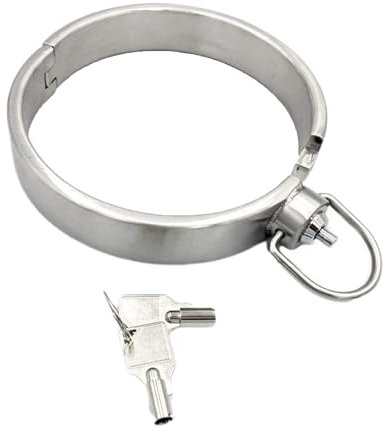 QMIQMI Edelstahl Press Lock Hals Kragen BDSM Bondage Sklave Sex-Halsbänder Abschließbare Halsband Fesseln O-Ring Fetisch Erwachsene Spiele Rollenspiel Sexspielzeug für Frauen Männer,L