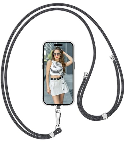 Flyzoo Handykette Universal, Handy Kordel aus Nylon, Einstellbar Crossbody Handyschnur & Handy Band zum Umhängen, Kompatibel mit Jedem Smartphones für Meisten Handyhüllen - Ohne Hülle (DunkelGrau)