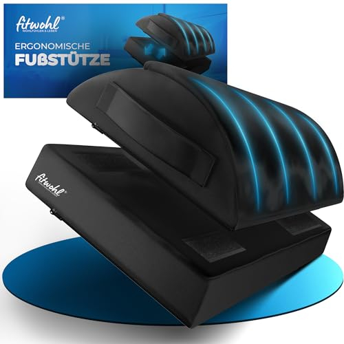 fitwohl - Ergonomische Fußstütze Schreibtisch mit Fußtasche - höhenverstellbare Fußbank - Fußablage rutschfest für Büro Zubehör Homeoffice - Fußhocker - Fußkissen - Footrest