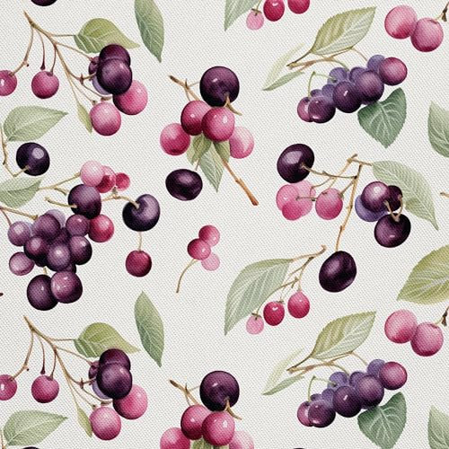 HEKO PANELS Stoff Oxford Wasserdichte Meterware Canvas-Stoff Polyester Nähstoff Dekostoffe Handwerken Wasserabweisend Blickdicht Obst Kirschen Aquarell Wasserfarbe 1 Meter 155 x 100 cm DX2011