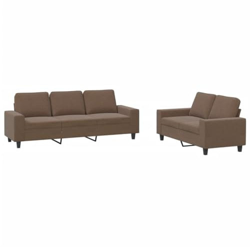 vidaXL Sofagarnitur 2-TLG., Sessel Couch mit Kissen, Sofa Wohnzimmersofa mit Armlehnen, Couchgarnitur Designsofa Sitzmöbel Polstermöbel, Braun Stoff