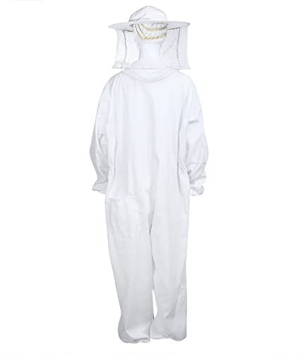 Tuta per apicoltore, Tuta intera in cotone, Comodo abbigliamento da apicoltore da cortile, Tuta anti-zanzare per apicoltore, Grande con velo rotondo Abbigliamento da apicoltore per uomo Donna Cortile