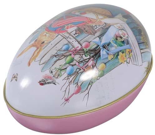 Cabilock Easter Egg Tin Box, 11cm Easter Bunny Candy Tin Egg Shaped Rabbit Treat Boxes Empty Cookie Jar Containers Easter Eggs Jewelry Box for Easter Basket Stuffers Gifts
