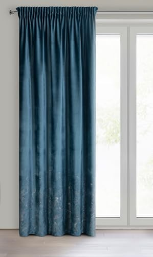 Eurofirany MIRELA Samtvorhang, Velvet Vorhang, mit Kräuselband -1 STK. Goldenes Muster, Verdunkelung, Glamour, eleganter Vorhang für Wohnzimmer, Schlafzimmer, 140x270 cm, Hellblau