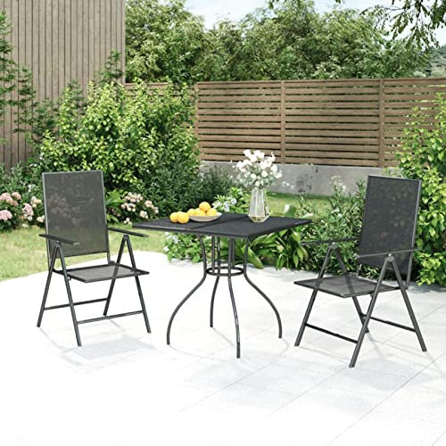 SFNIOKFG Garten-Esstisch- und Stuhlset aus Holz, ovale Massivmöbel für Terrasse und Wintergarten, 3-teiliges Garten-Essset aus anthrazitfarbenem Stahl