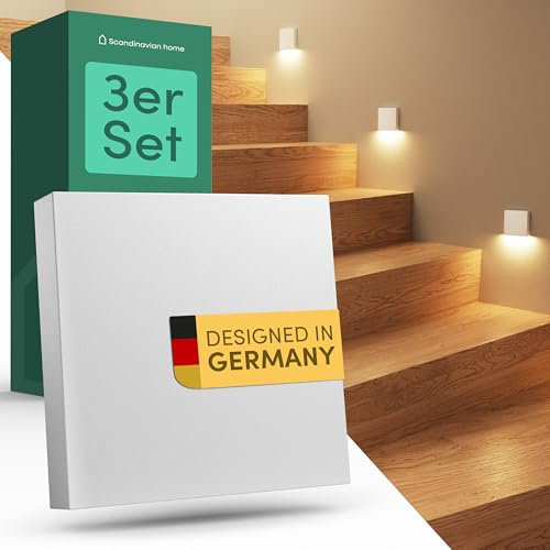 Scandinavian home Lot de 3 éclairages d'escalier LED pour l'intérieur et l'extérieur I Luminosité réglable I IP65 230V 1W blanc chaud 3000K 125lm I Eclairage d'escalier, luminaire encastré