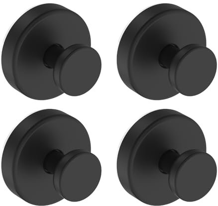 Suction Cup Hooks for Shower, Removable Towel Hooks for Bathroom Window Glass Door Wall, Bath Robe Looafh Hook for Hanging - 4 Pack, Black