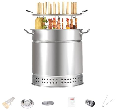 Tragbare Holzkohlegrills Vertikaler BBQ Hängeofen Rauchfreies Grillfass Grill mit Großem Fassungsvermögen Edelstahl Split Ofen 360° Rundum Röstöl Holzkohle Trennung 20-28pcs(Size:41x30cm)