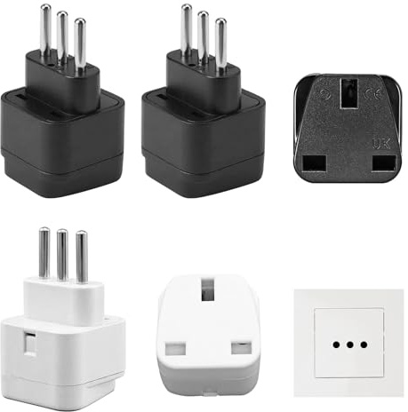Asheyya 3PCS UK to Italy Plug Adapter, Travel Plug Adapter UK to Italy, Suitable for Italy, EU, Chile, Ethiopia, San Marino, Uruguay and More (2 Black and 1 White)